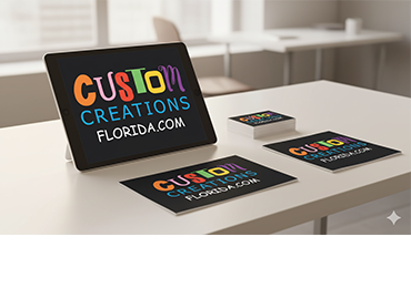 A display of a company's professional branding, including a logo, color palette, and business cards.